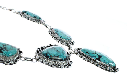 Authentic Navajo Sterling Silver Turquoise Link Necklace Earrings Set X11183